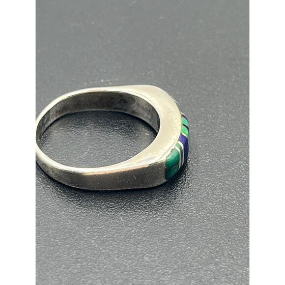 Vintage Zuni Style Sterling Multi-Stone Inlay Turquoise Lapis Malachite Ring 6 - Picture 8 of 10